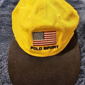 Vintage Ralph Lauren Polo Sport Yellow Cap with Navy Brim, Circa 1990's